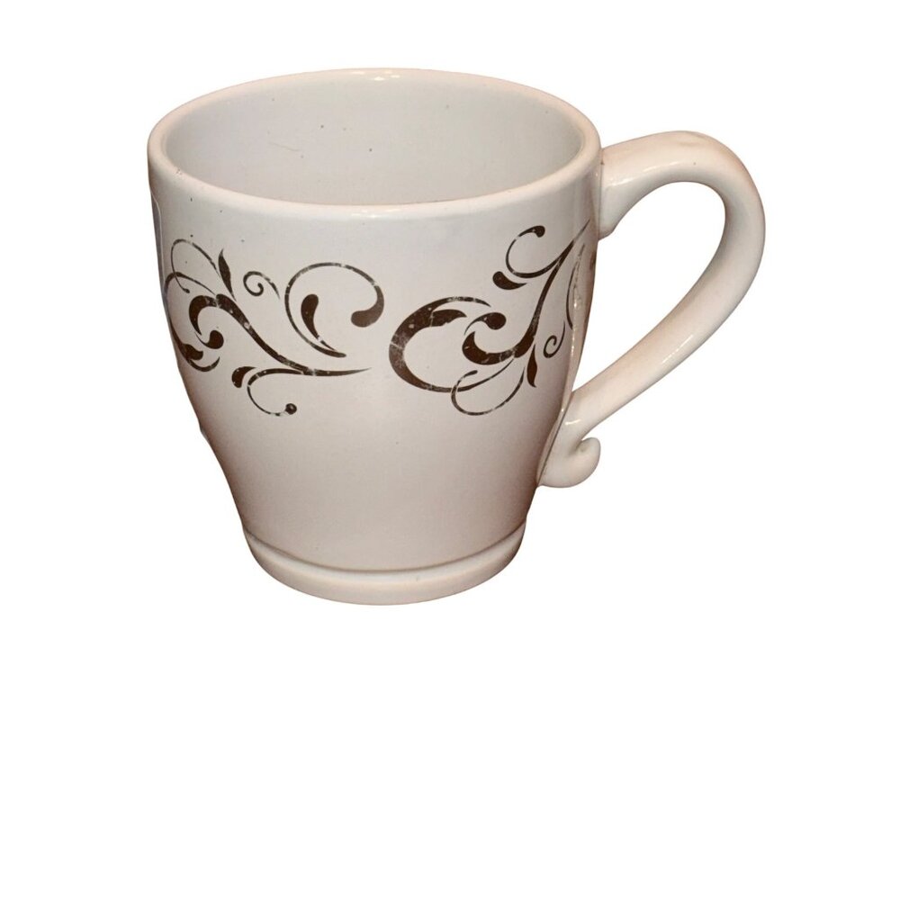 White Ceramic Mug With Brown Swirl Design By DesignPac Gifts 4.5" Tall 3.5" Diam